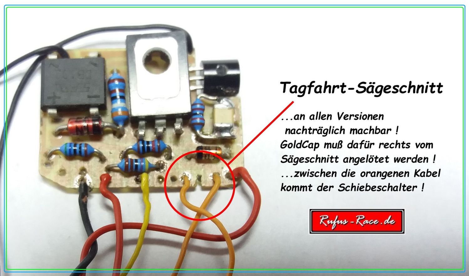 Sägeschnitt unten rechts...Leiterbahn durchtrennen